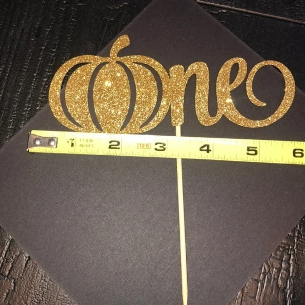 First Birthday One‎ Cake Topper Pick Pumpkin Gold